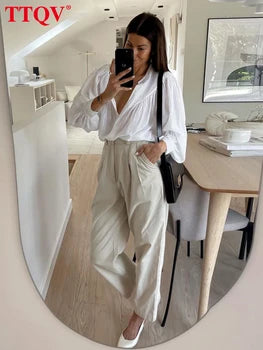 Véloria™ | Blouse Casual Chic Blanc – Allure Parisienne