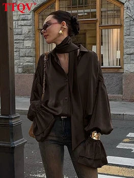 Véloria™ | Blouse Chic Bureau Marron – Édition Élégance