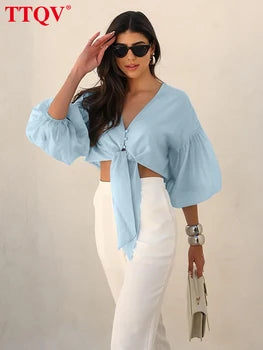 Véloria™ | Blouse Féminine Bleu – Chic & Confort