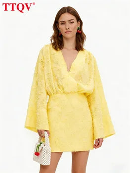 Véloria™ | Robe Casual Chic Jaune – Allure Parisienne