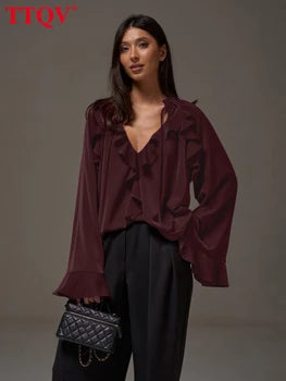 Véloria™ | Blouse Féminine Bordeaux – Édition Élégance