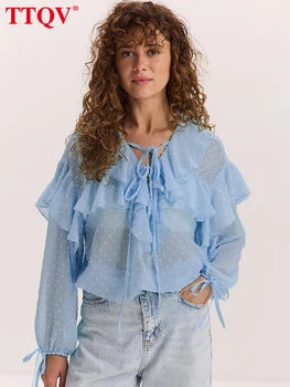 Véloria™ | Blouse Féminine Bleu – Allure Parisienne